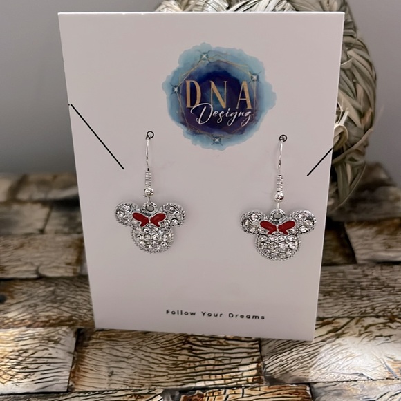 NEW Minnie Mouse Silver Red Bow Earrings - Hypoallergenic - Picture 5 of 6